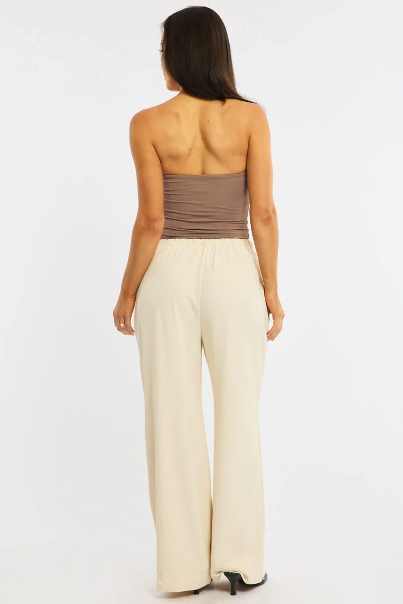 Beige Wide Leg Pants Elasticated Waist - Image 6