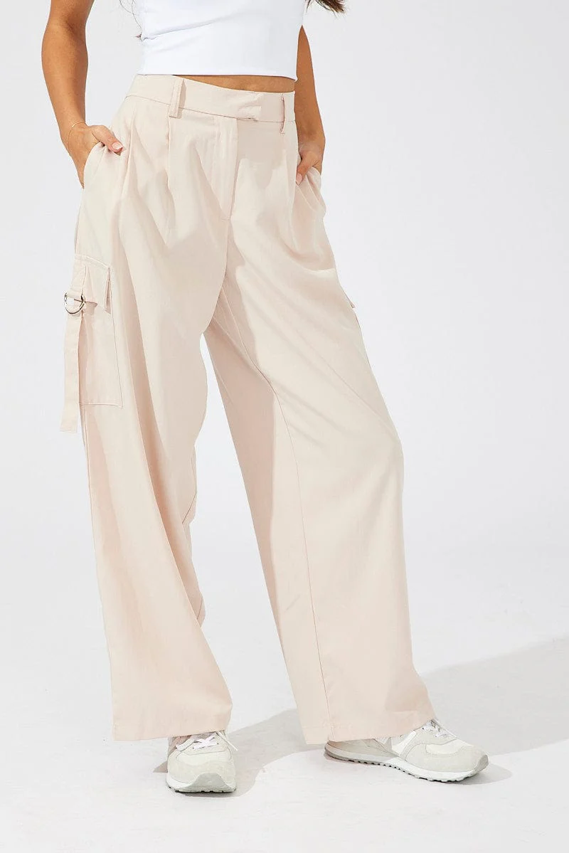 Beige Wide Leg Pants Low Rise - Image 2