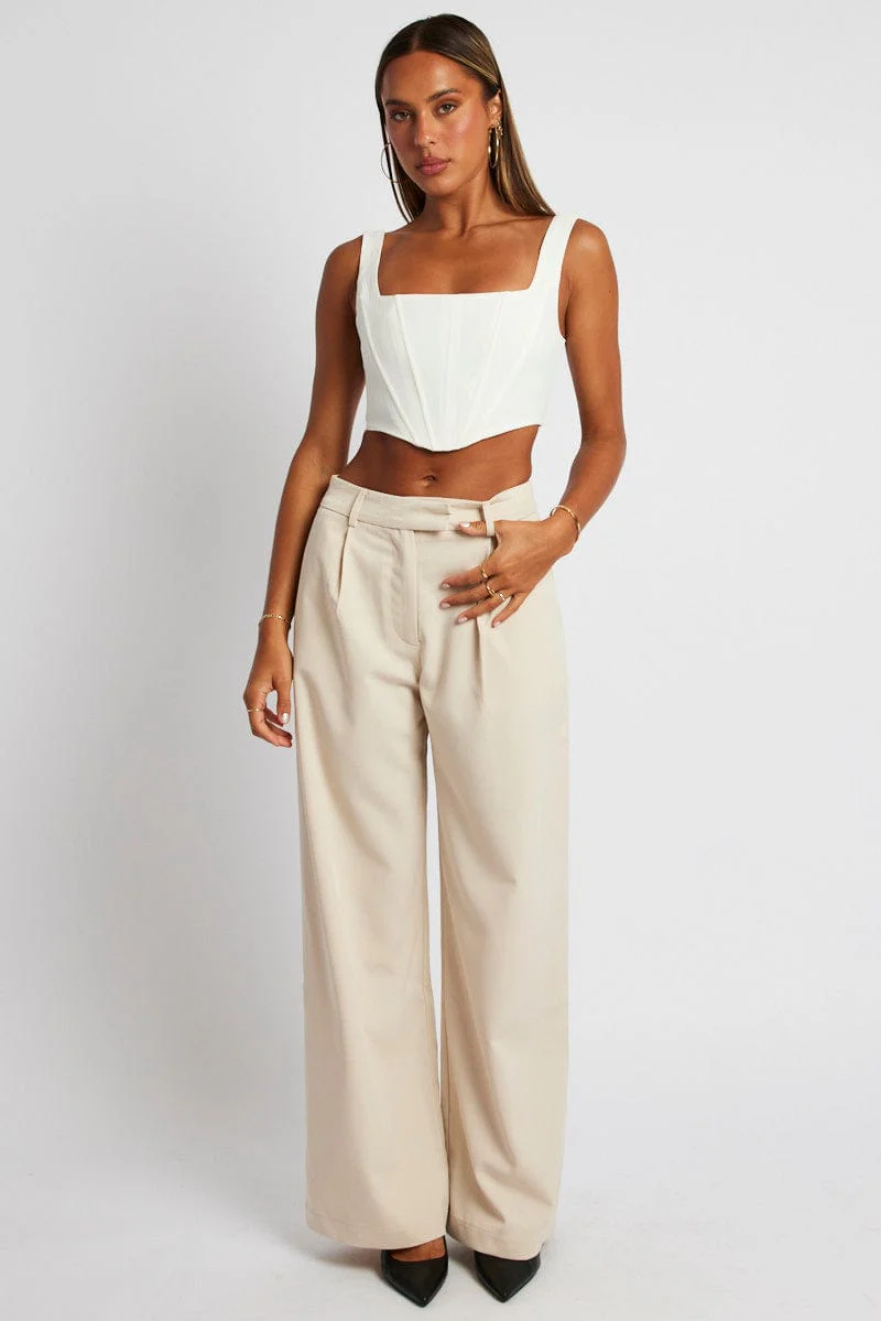 Beige Wide Leg Pants Mid Rise - Image 2
