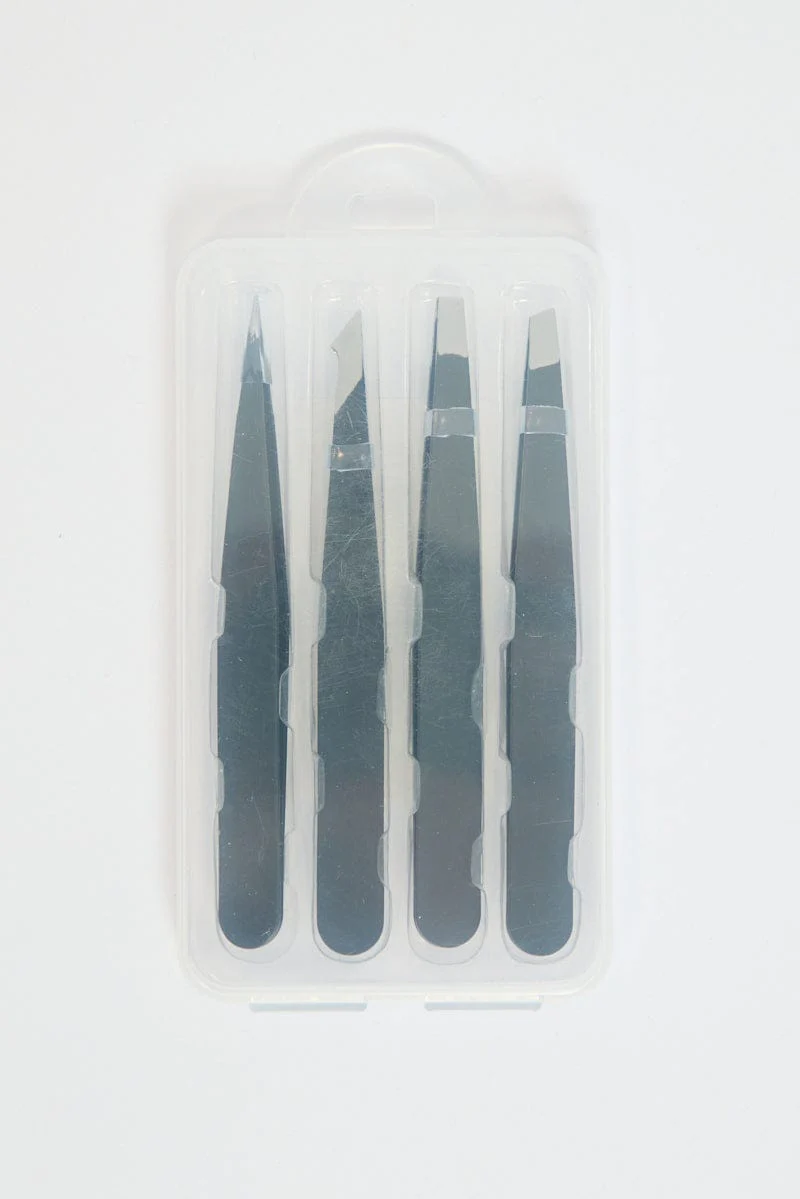 Black 4 Pcs Stainless Steel Tweezers Set - Image 2