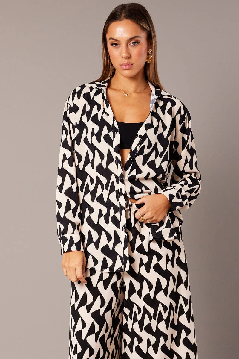 Black Abstract Relaxed Shirt Long Sleeve - Image 2