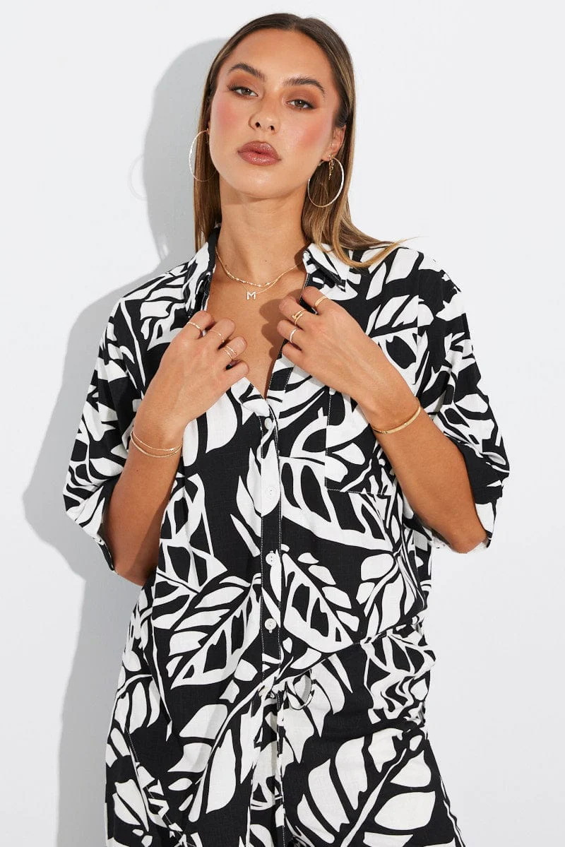 Black Abstract Shirt Short Sleeve - Image 3