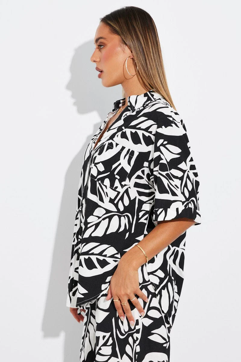 Black Abstract Shirt Short Sleeve - Image 4