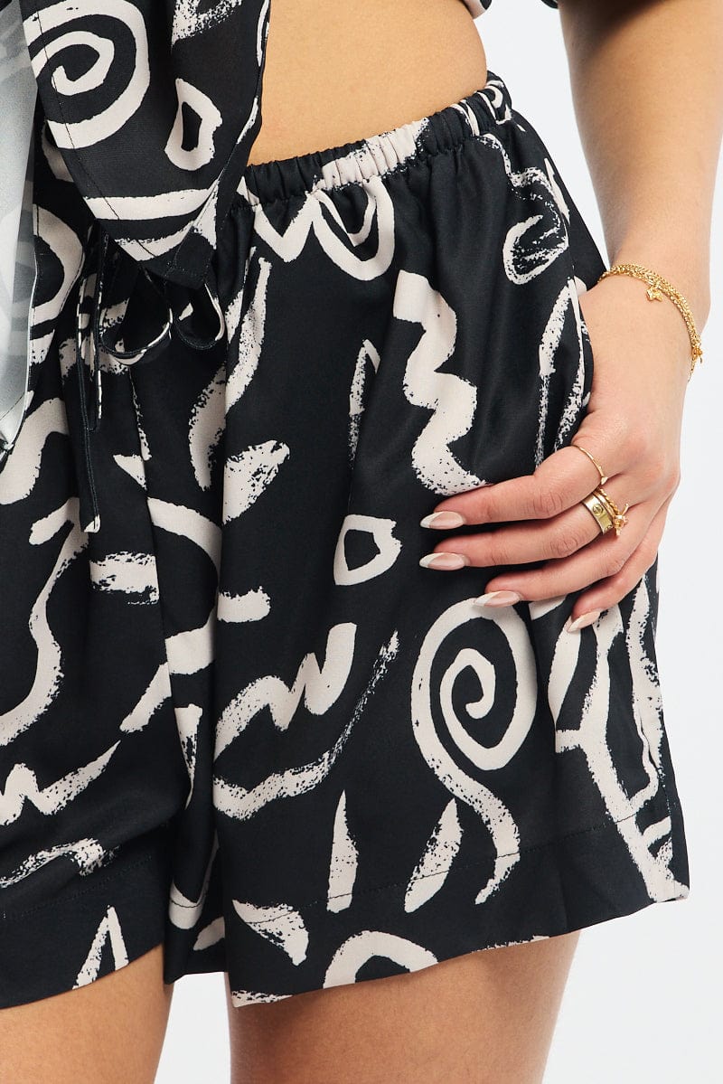 Black Abstract Shorts Mid Rise - Image 5