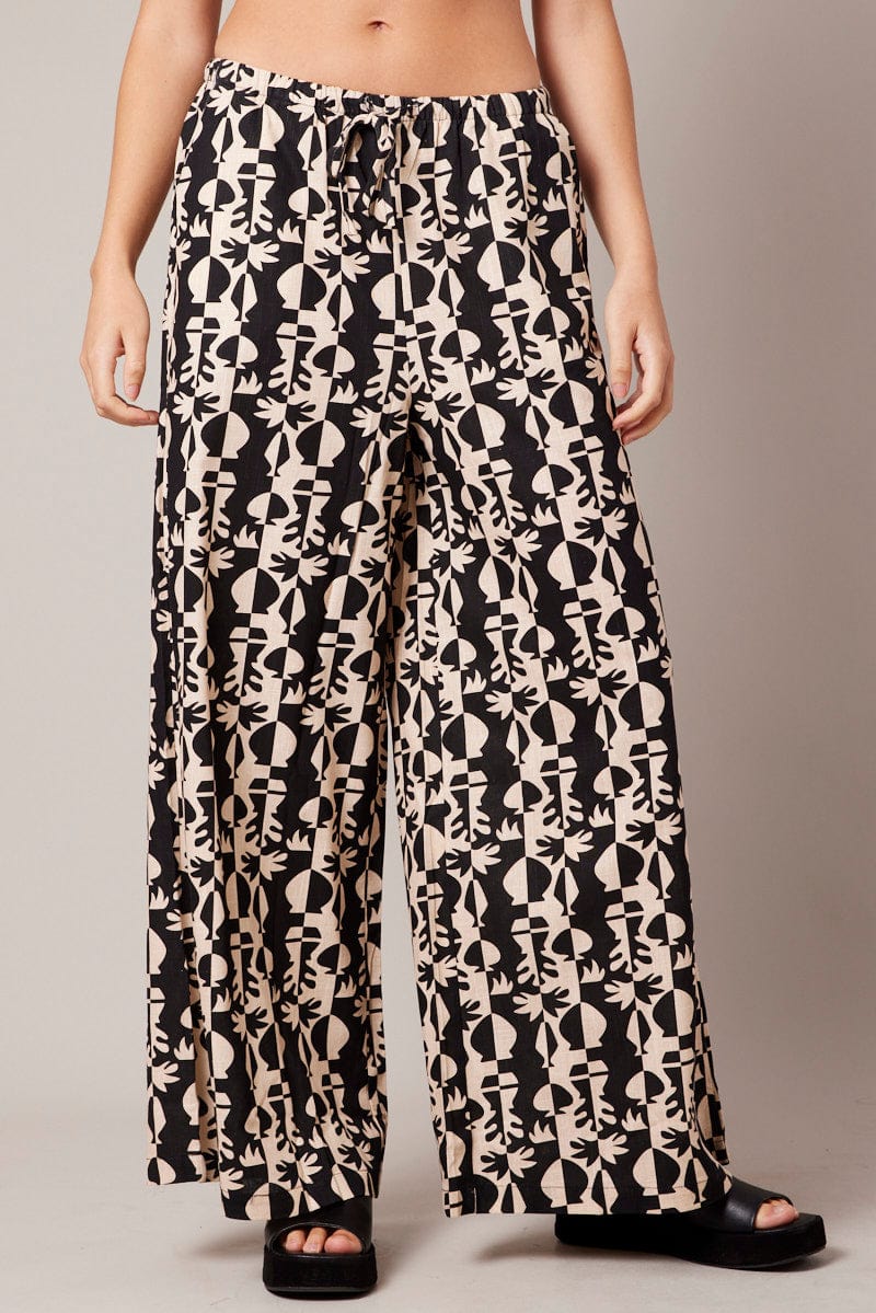 Black Abstract Wide Leg Pants High Rise - Image 3