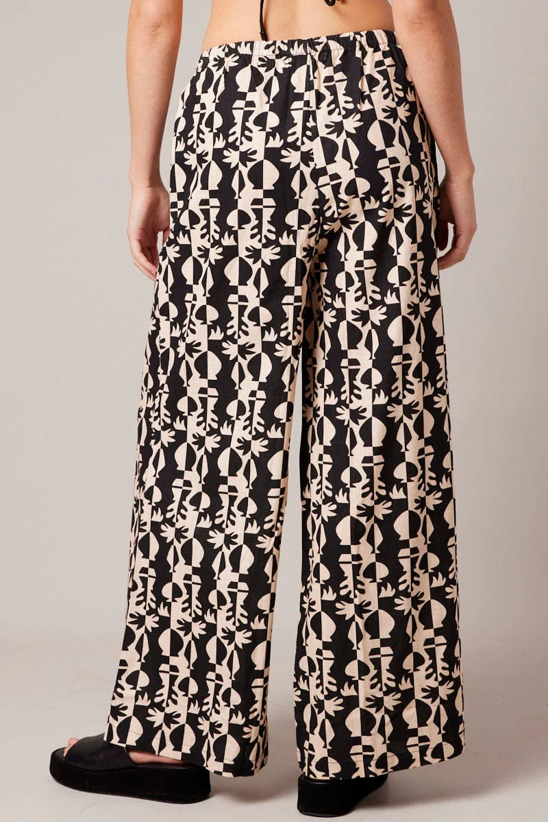 Black Abstract Wide Leg Pants High Rise - Image 5