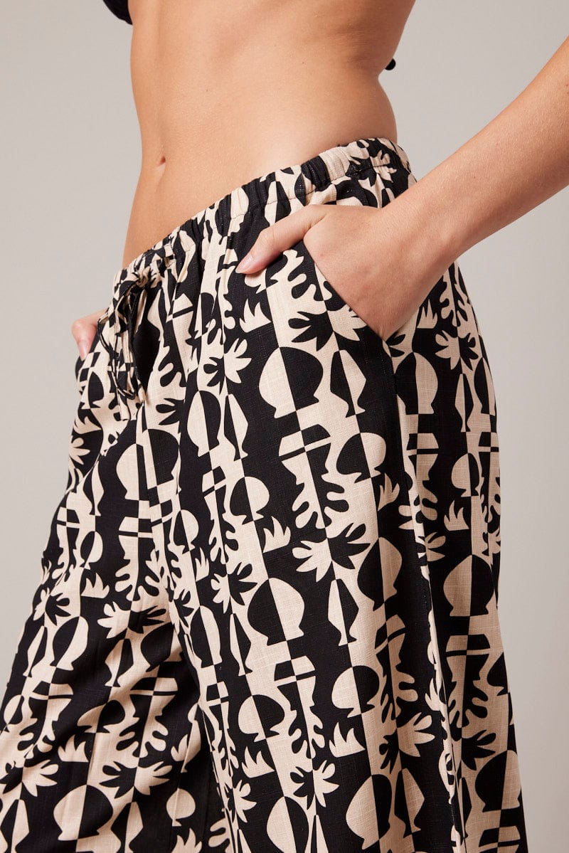 Black Abstract Wide Leg Pants High Rise - Image 6