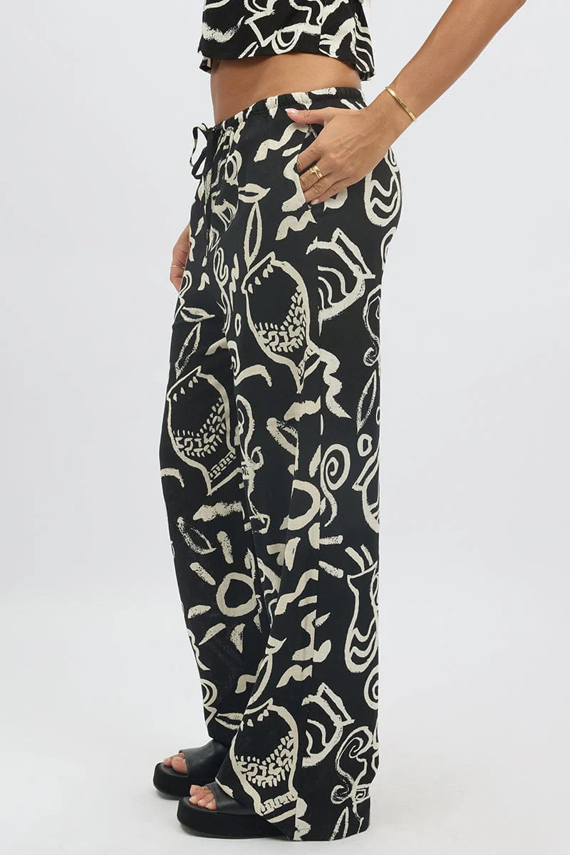 Black Abstract Wide Leg Pants High Rise - Image 4