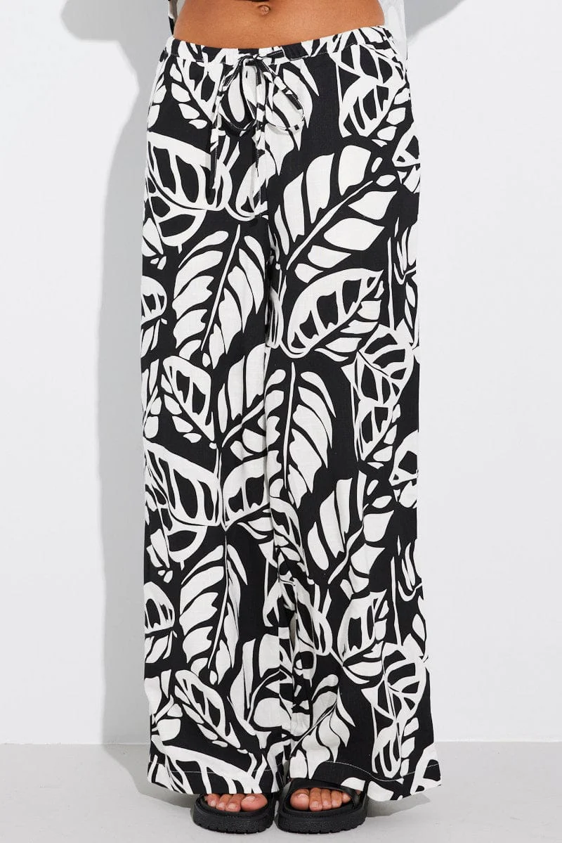 Black Abstract Wide Leg Pants Mid Rise - Image 3