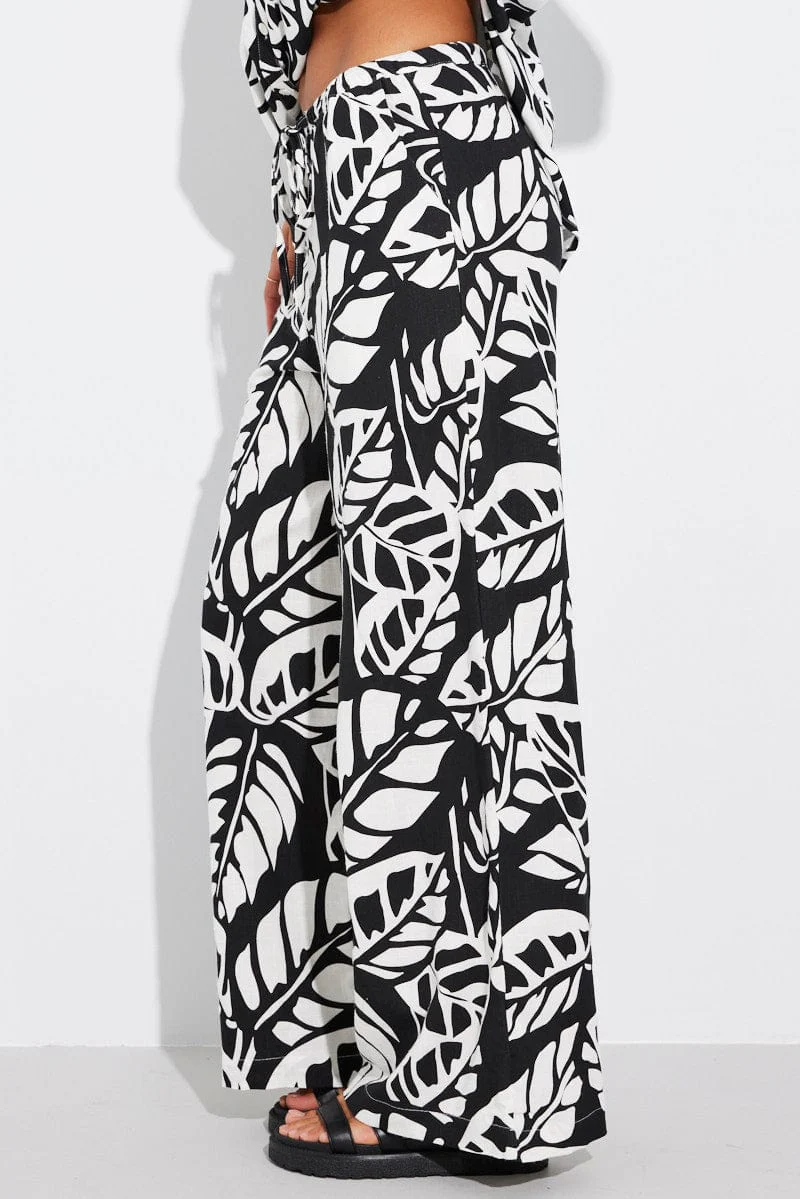 Black Abstract Wide Leg Pants Mid Rise - Image 4