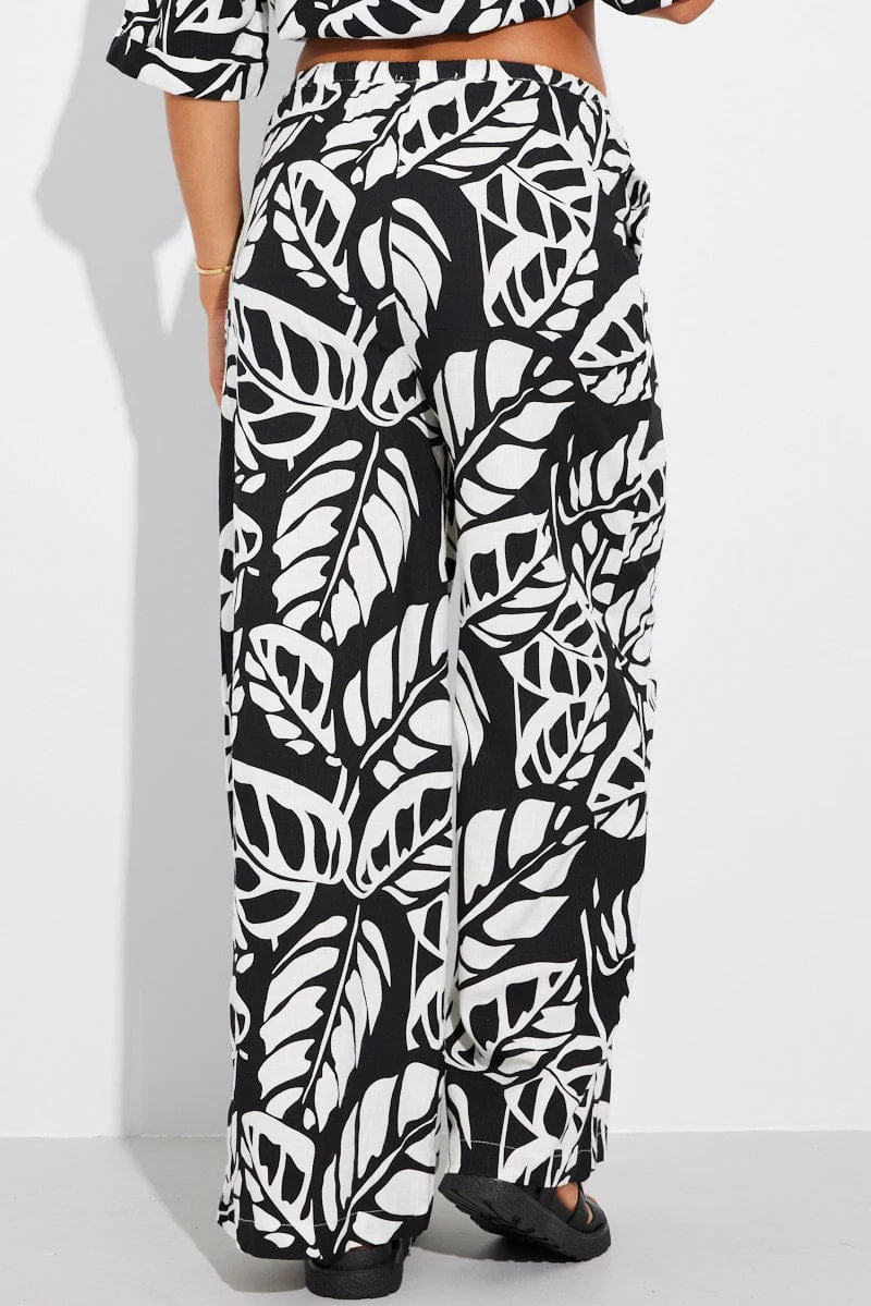 Black Abstract Wide Leg Pants Mid Rise - Image 5