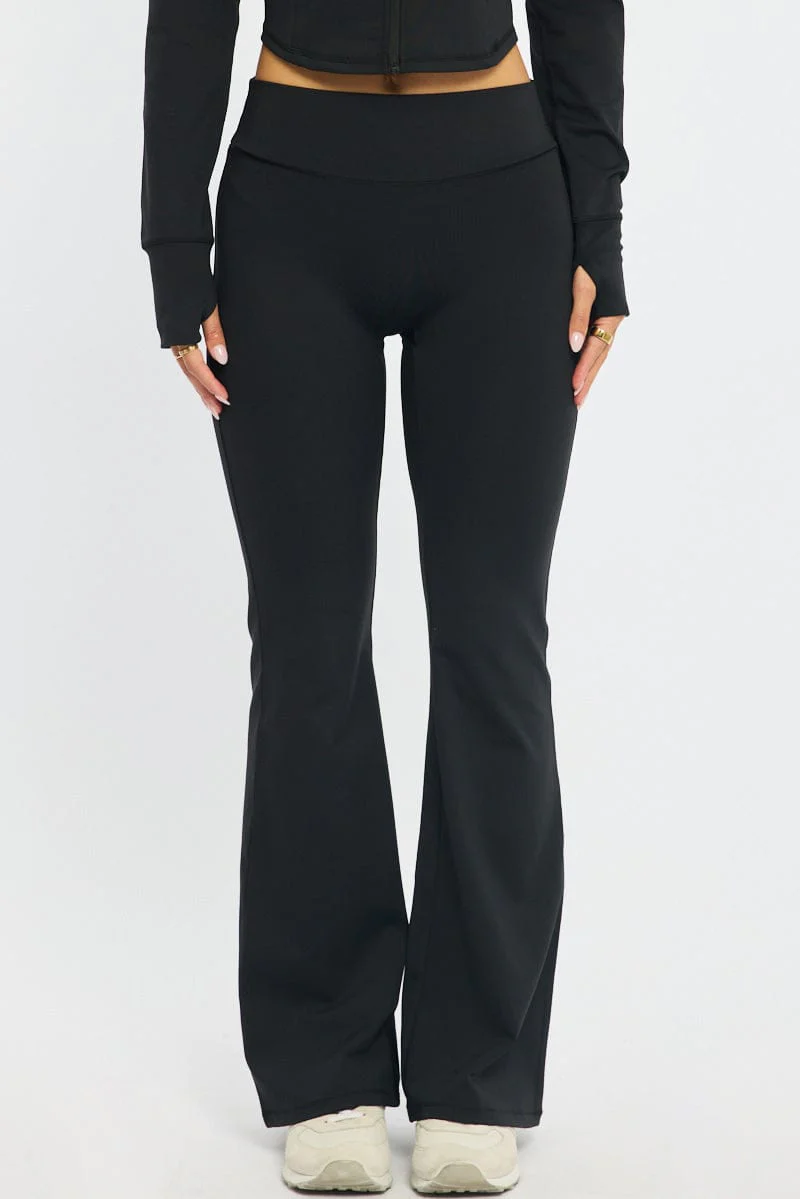 Black Active Flare Leg Pants - Image 2