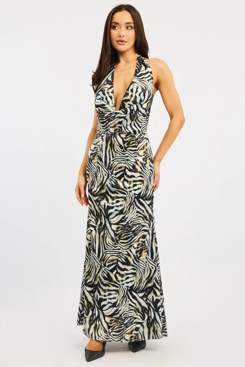 Black Animal Print Cowl Neck Maxi Dress - Image 2