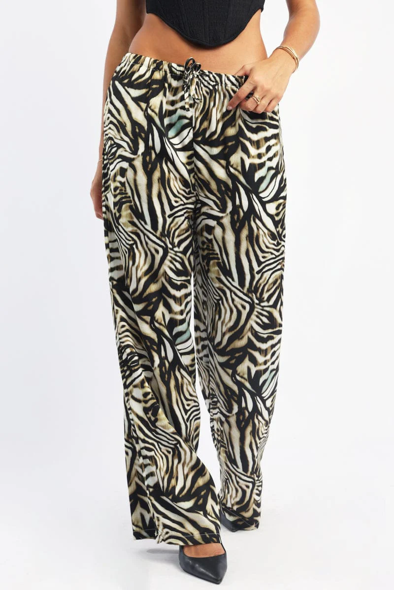 Black Animal Print Wide Leg Pants High Rise - Image 2