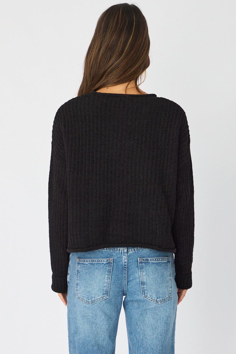 Black Basic Knit Long Sleeve Boat Neck - Image 5