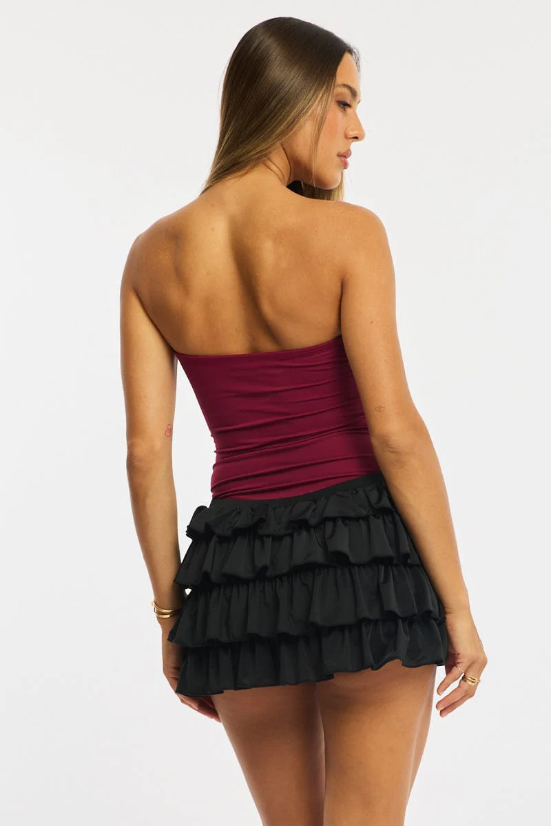 Black Bloomer Skort Skirt Elastic Waist Mid Rise Layered - Image 5