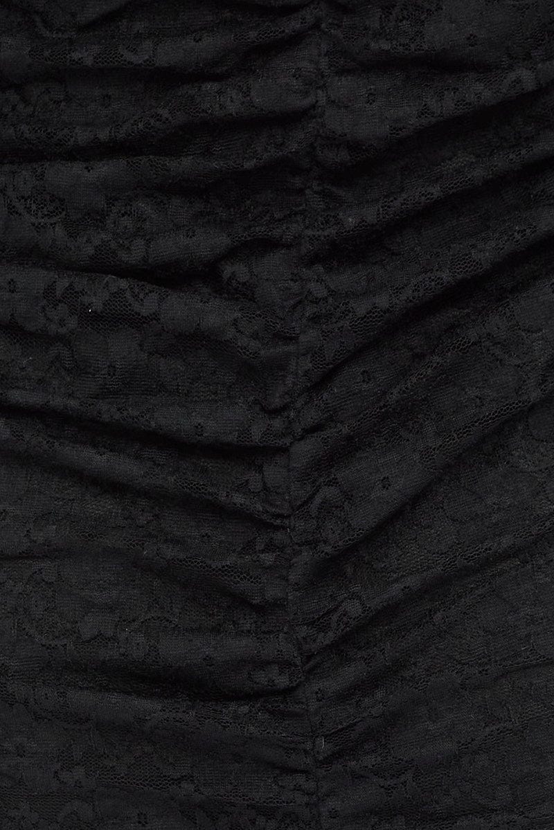 Black Bodycon Dress Sleeveless Ruched Mini Lace - Image 6