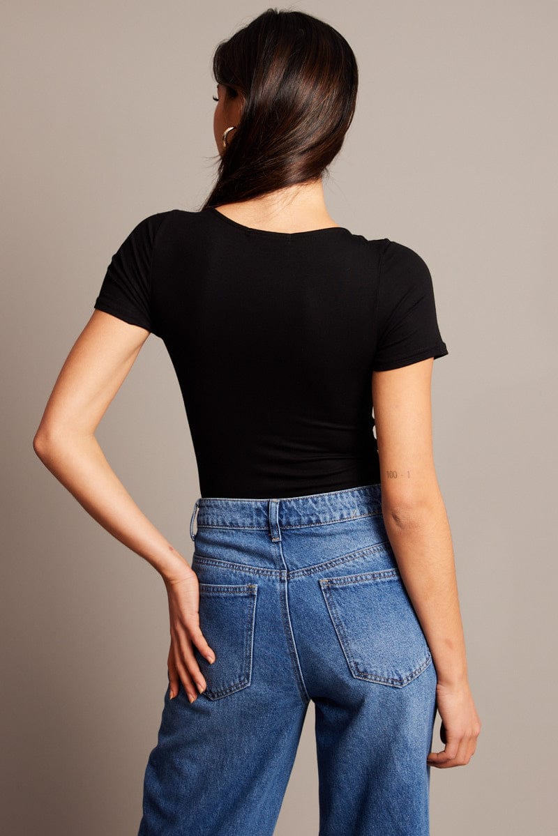 Black Bodysuit Short Sleeve Square Neck Modal - Image 4