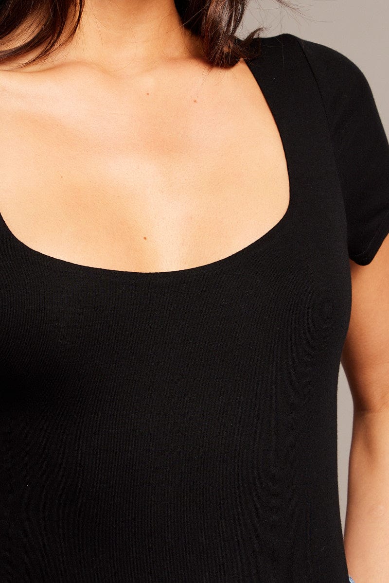Black Bodysuit Short Sleeve Square Neck Modal - Image 6