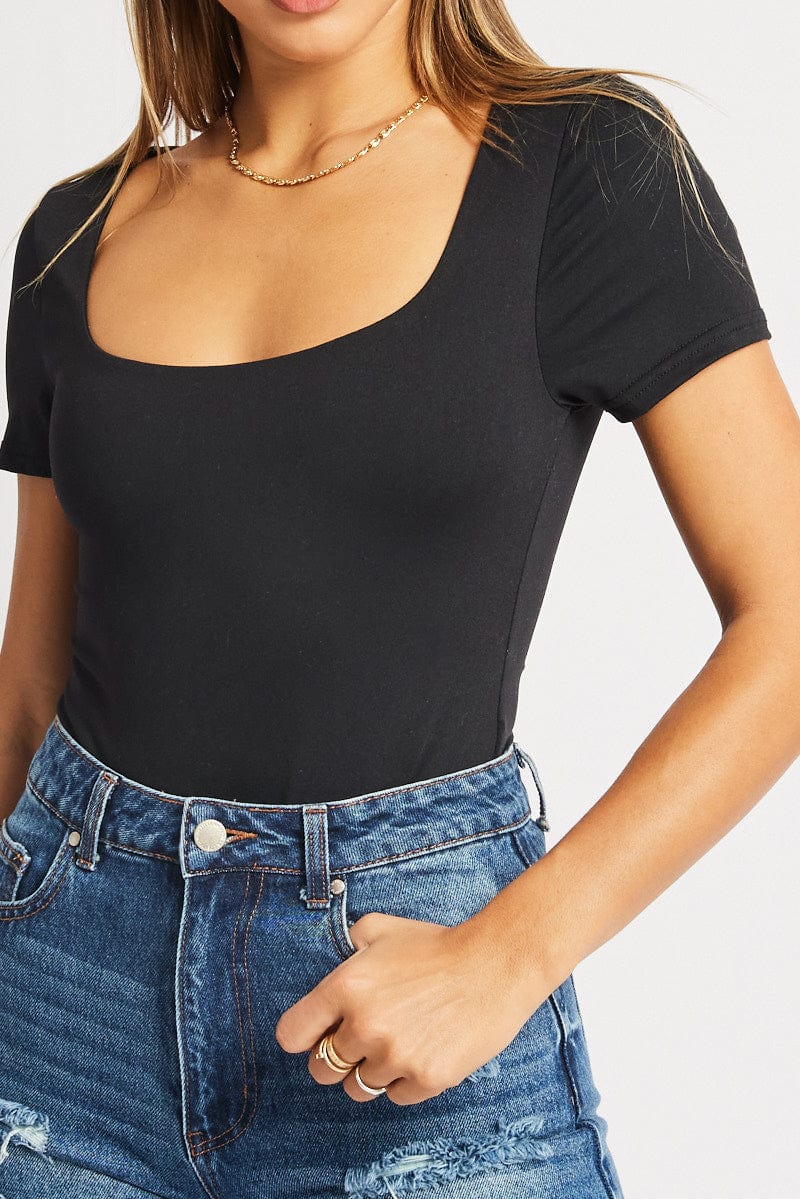 Black Bodysuit Short Sleeve Supersoft - Image 6