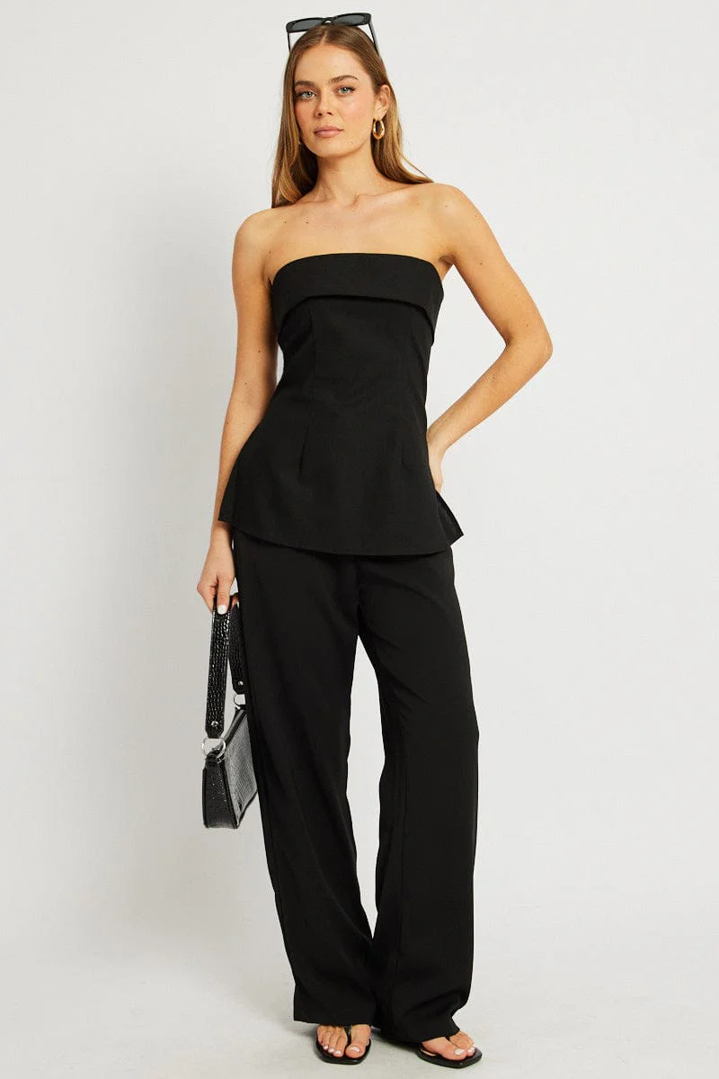 Black Boob Tube Top Linen Blend - Image 2