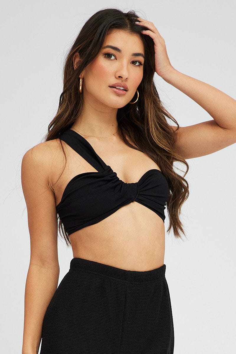 Black Bralette Twist One Shoulder Seamless - Image 3