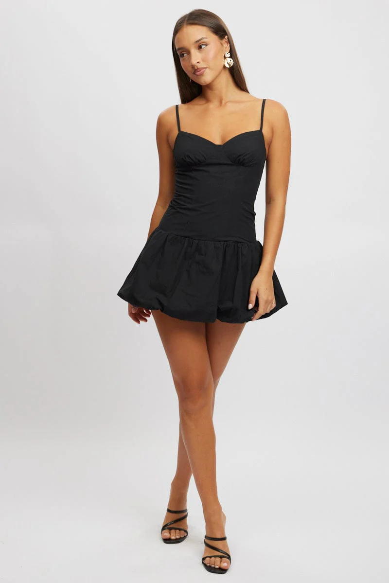 Black Bubble Dress Mini Strappy - Image 2