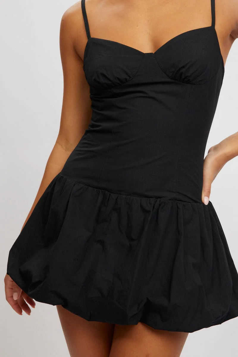 Black Bubble Dress Mini Strappy - Image 6