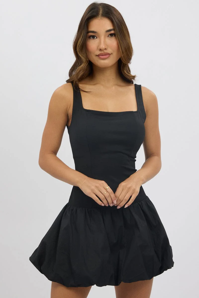 Black Bubble Dress Square Neck - Image 3