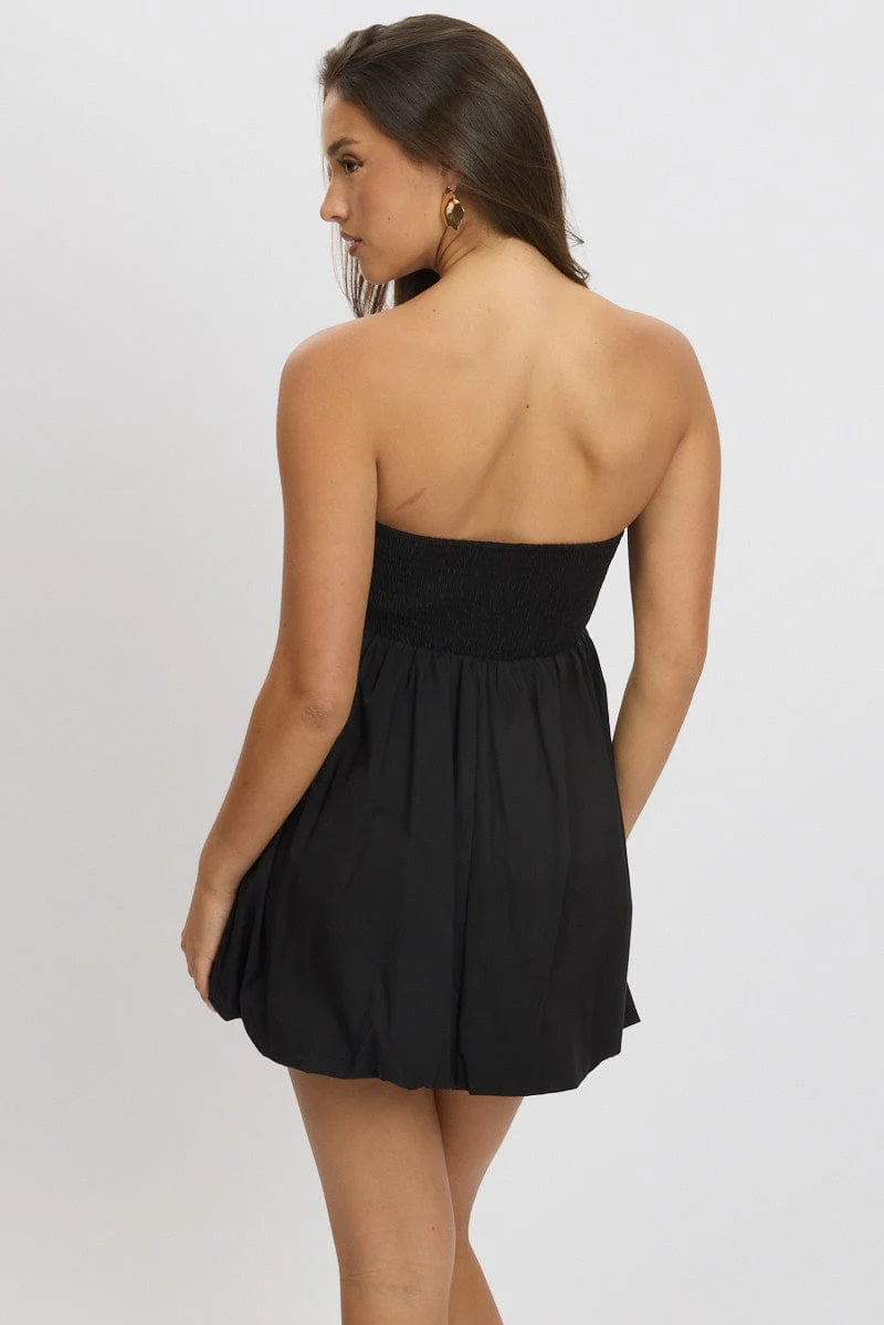 Black Bubble Mini Dress Strapless - Image 5