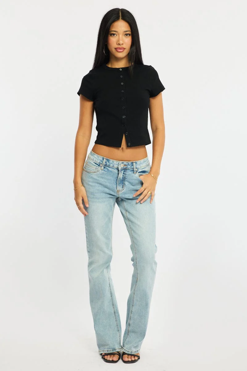 Black Button Front Top Short Sleeve - Image 4