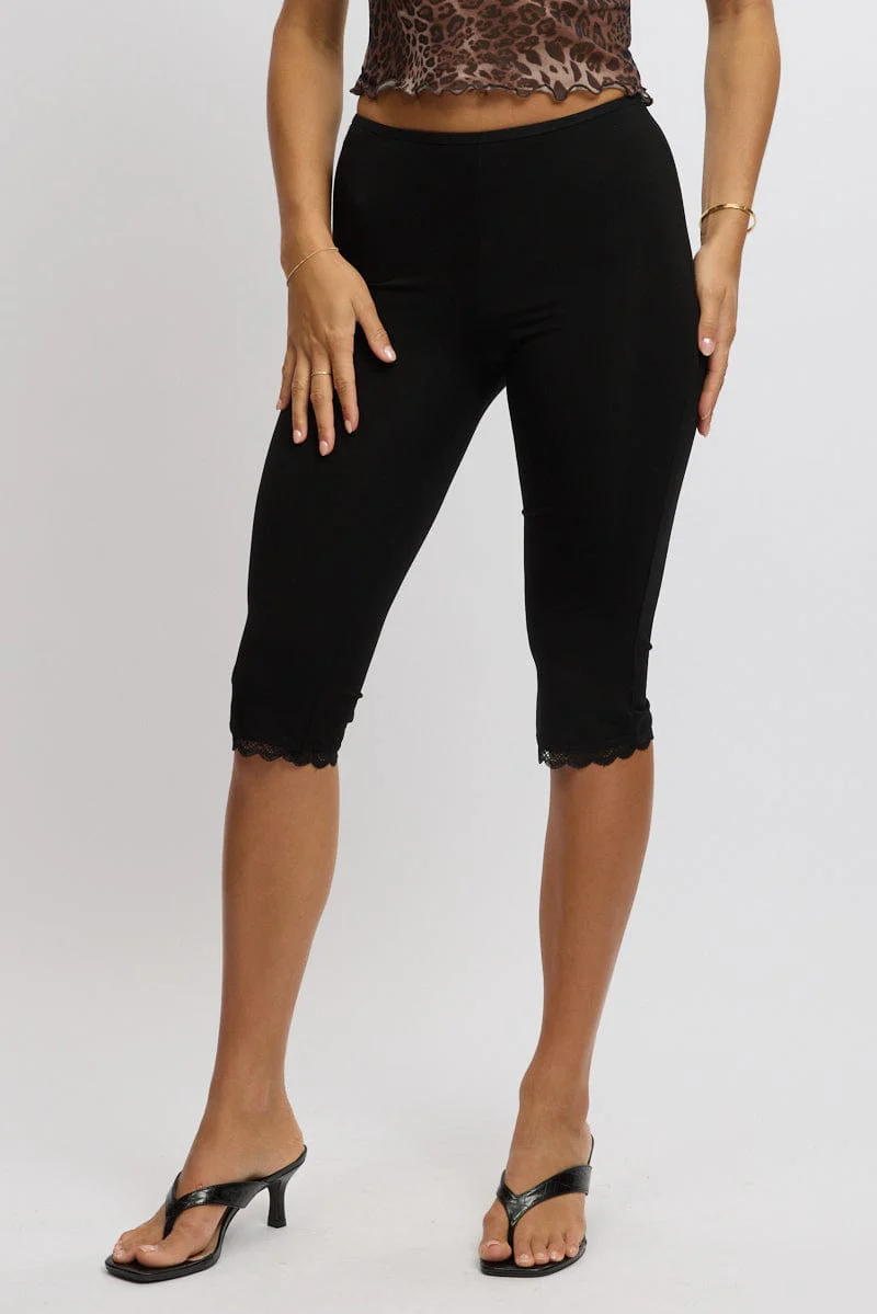 Black Capri Pants Lace Trim - Image 3