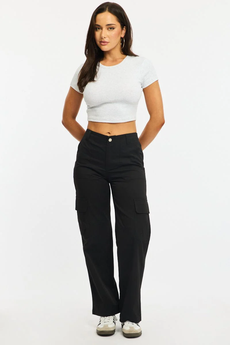 Black Cargo Pants Mid Rise