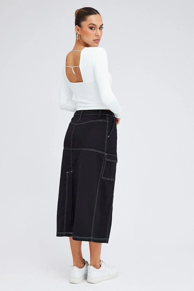 Black Cargo Skirt Mid Rise Contrast Detail Utility - Image 5