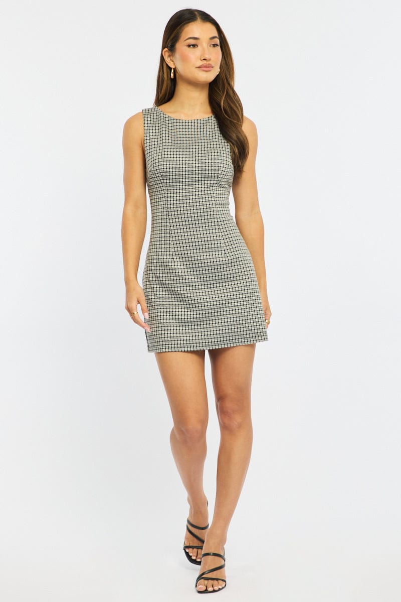 Black Check Bodycon Dress Mini Check - Image 3