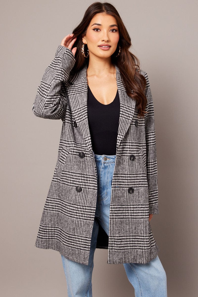 Black Check Coat Long Sleeve - Image 3