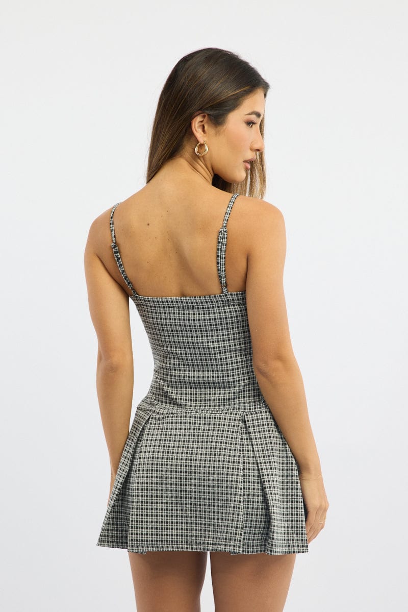 Black Check Mini Dress Pleated - Image 5