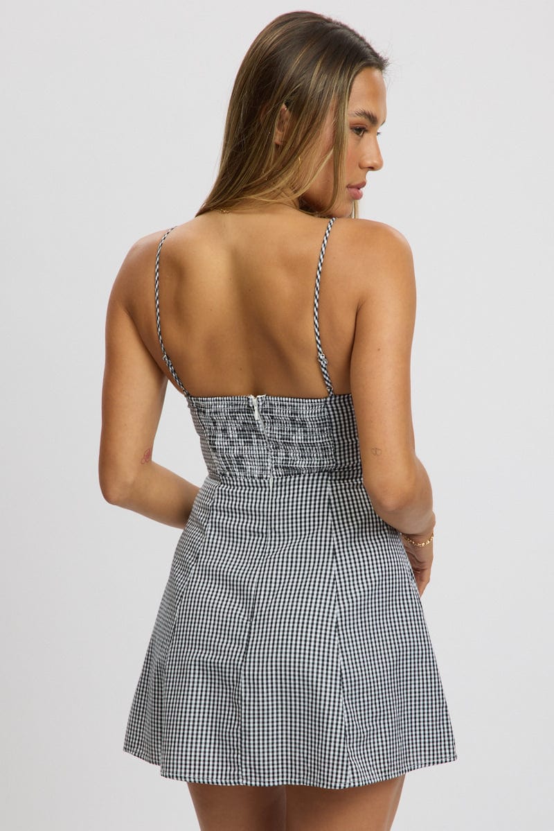 Black Check Mini Dress Strappy - Image 5
