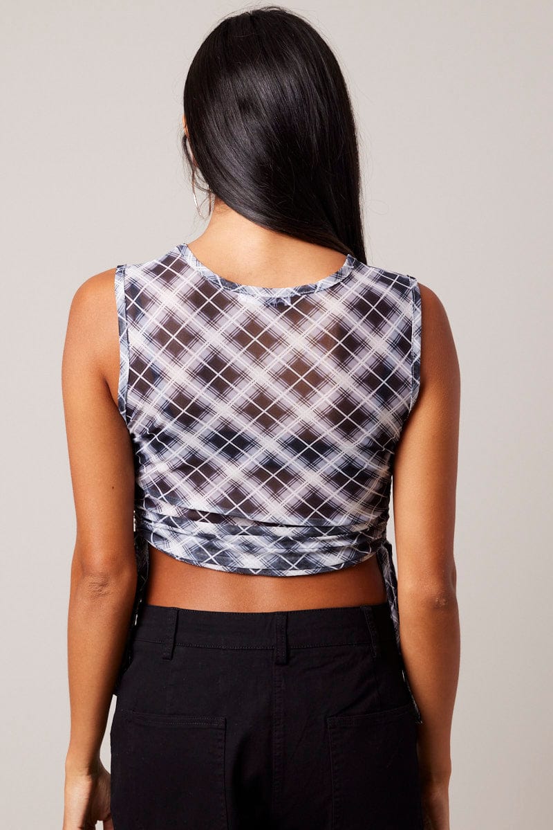 Black Check Side Rushed Top Sleeveless - Image 5