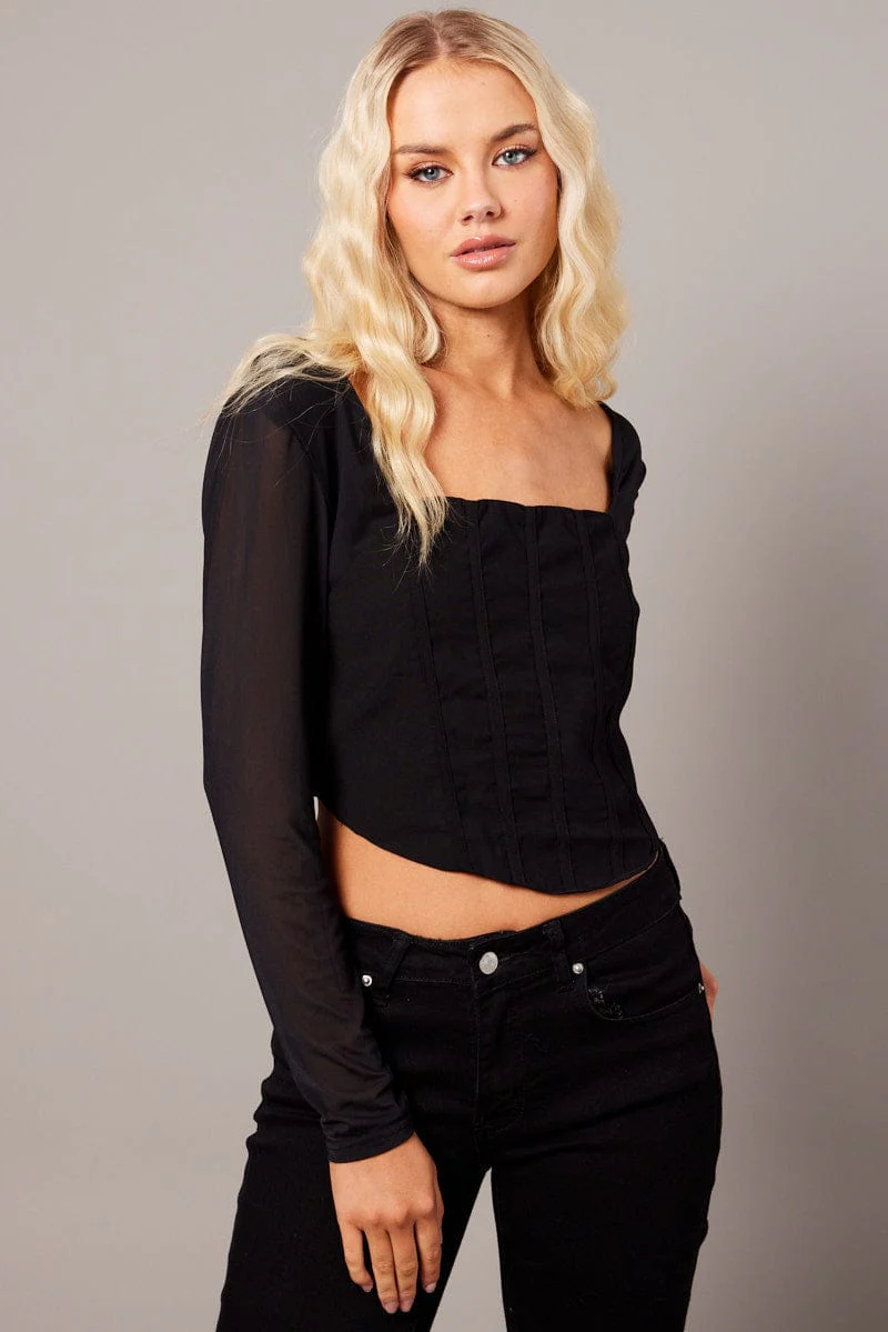 Black Corset Top Long Sleeve - Image 3