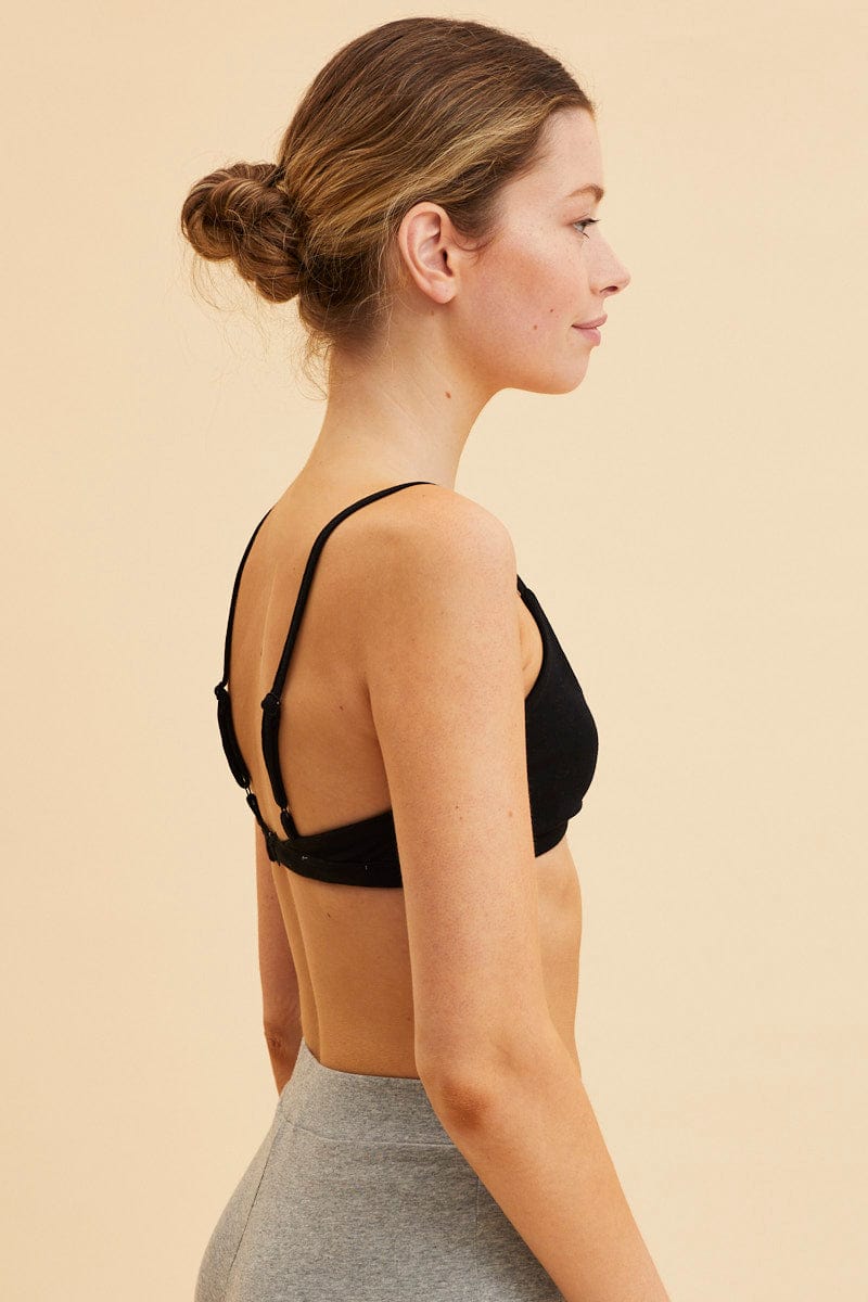 Black Cotton Bralette Cotton Stretch Scoop Neck - Image 4