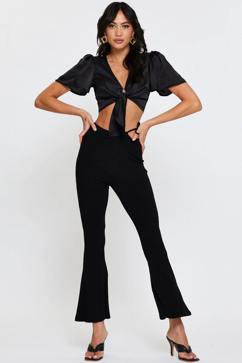 Black Crop Bolero Short Sleeve Tie Up - Image 2