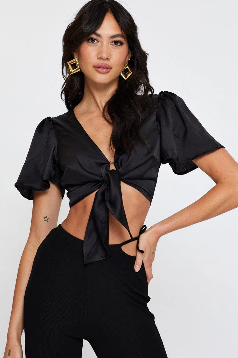 Black Crop Bolero Short Sleeve Tie Up - Image 3
