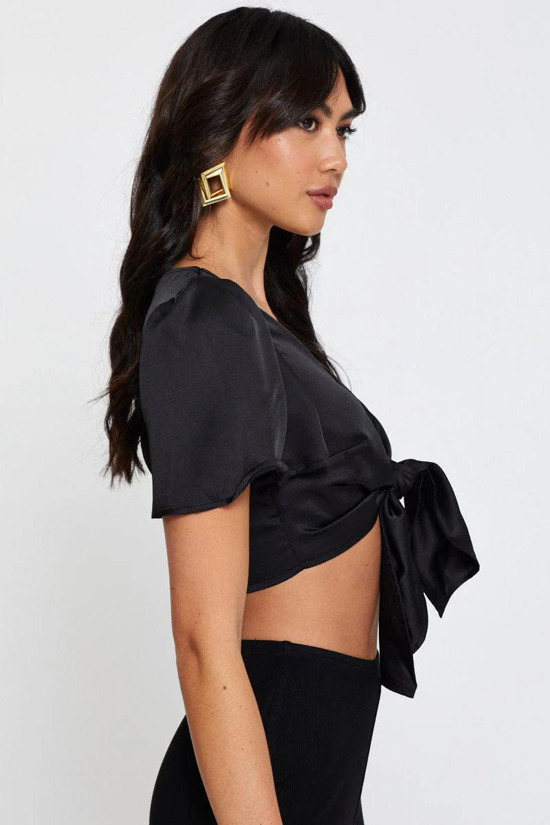 Black Crop Bolero Short Sleeve Tie Up - Image 4
