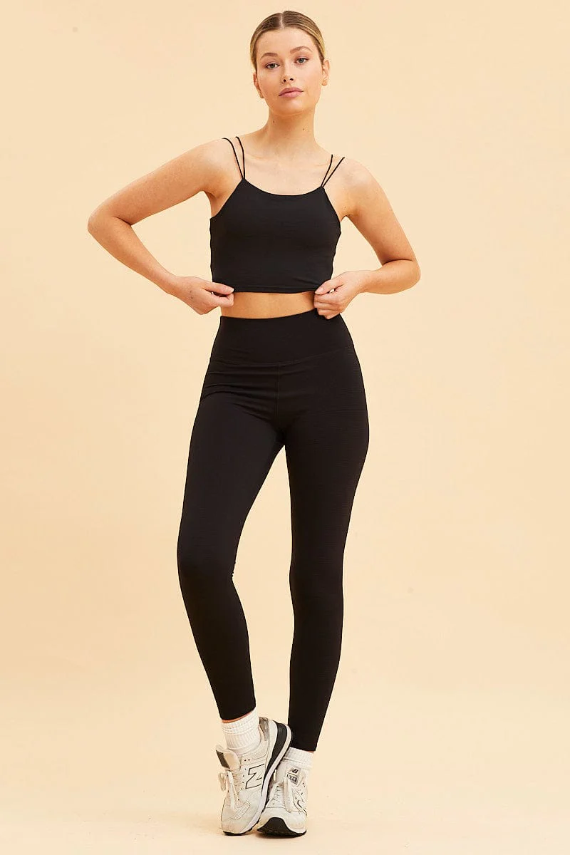 Black Crop Top High Neck Active Rib - Image 2