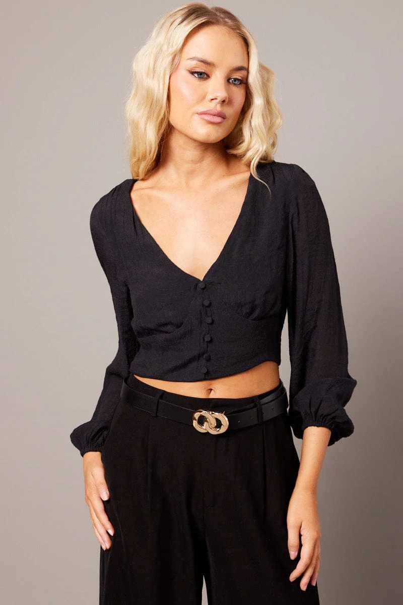 Black Crop Top Long Sleeve - Image 3