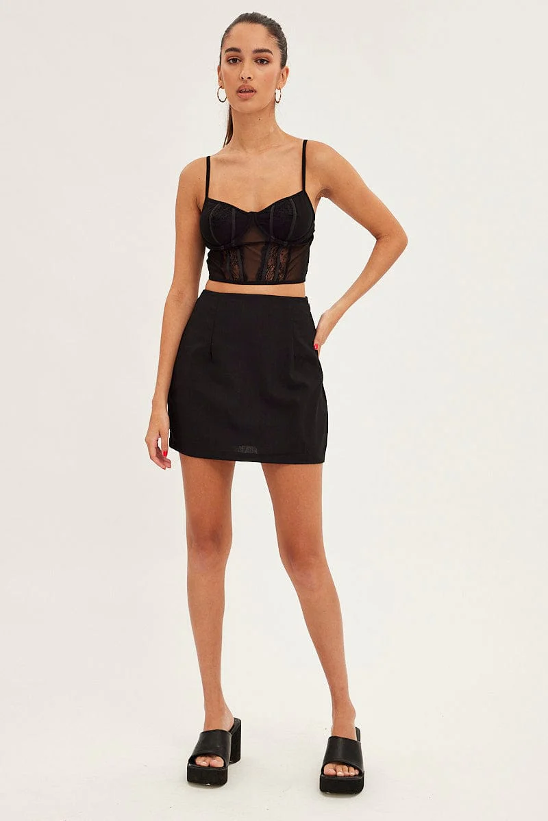 Black Crop Top Singlet Cami Lace - Image 2