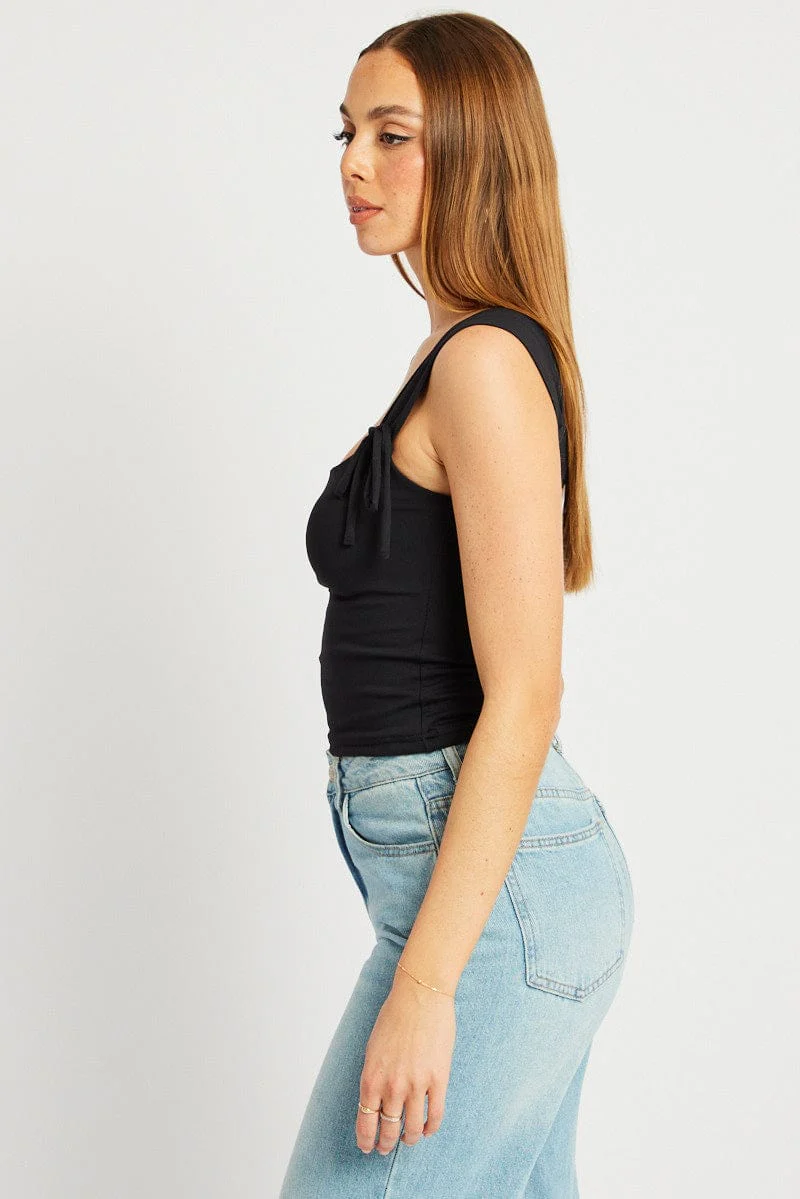 Black Crop Top Square Neck With Ribbons - Image 4