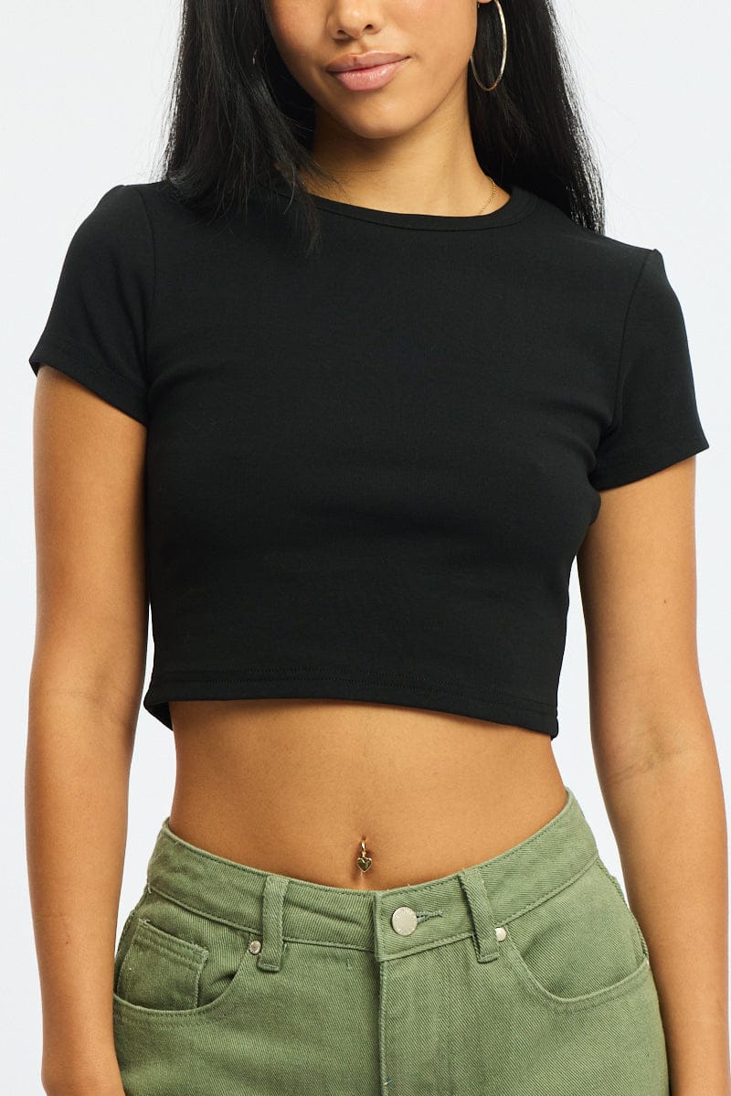Black Cropped T-shirt Short Sleeve Crew Neck - Image 5