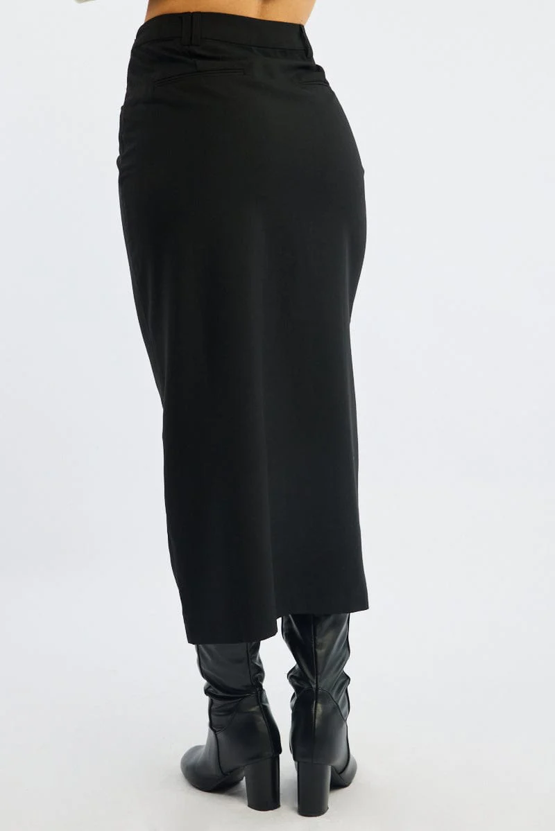 Black Crossover Midaxi Skirt Mid Waisted Pocket Detail - Image 5